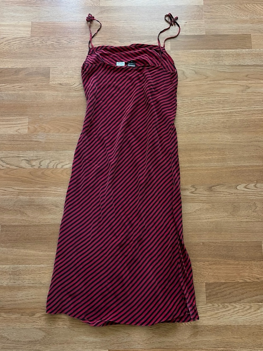 Red and Black Striped Satin Slip Dress - Women's - Picture 3 of 4